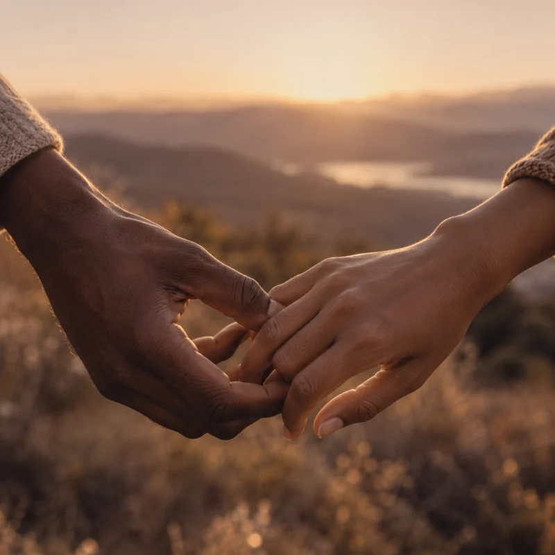 Two partners gently holding hands